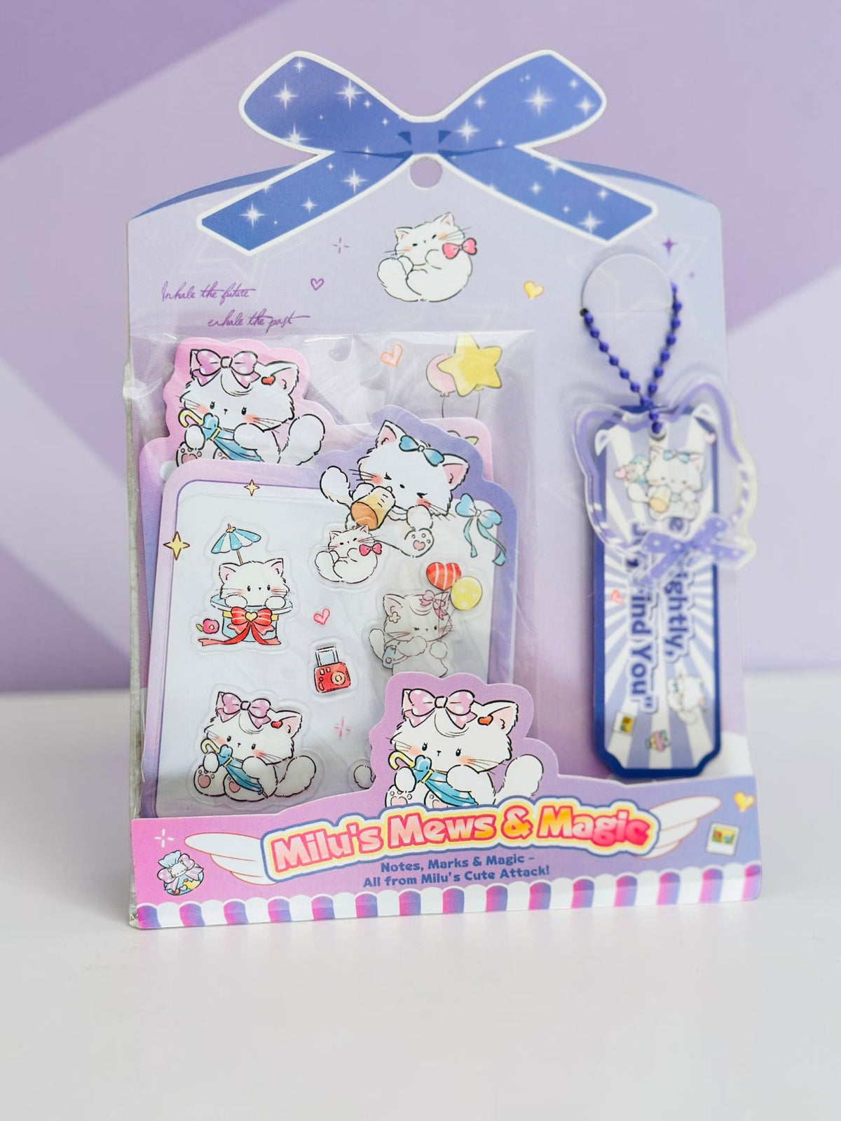 Miso station Milu's Mews & Magic stationery set with cute kitten stickers, memo pads, and an acrylic keychain.