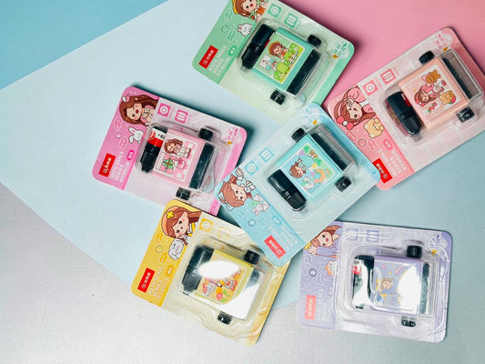 Miso station educational math roller stamps in assorted pastel colors with cute character packaging and ink refills