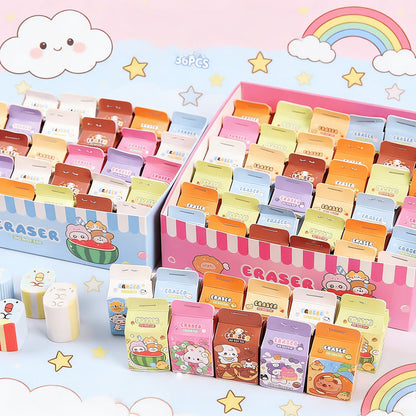 Miso station milk carton shaped stationery eraser set featuring colorful designs with cute animal illustrations