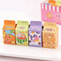 Miso station milk carton shaped erasers with cute animal and food illustrations in vibrant colors