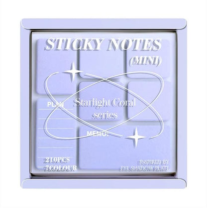 Miso station Starlight Coral Series mini sticky note set in a light purple eyeshadow palette style case