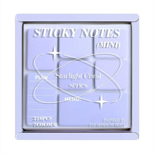 Miso station Starlight Coral Series mini sticky note set in a light purple eyeshadow palette style case