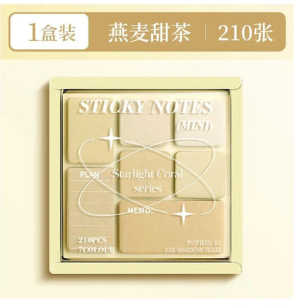 Miso station Starlight Coral Series mini sticky note set in a compact, eyeshadow palette-style case with 210 notes.