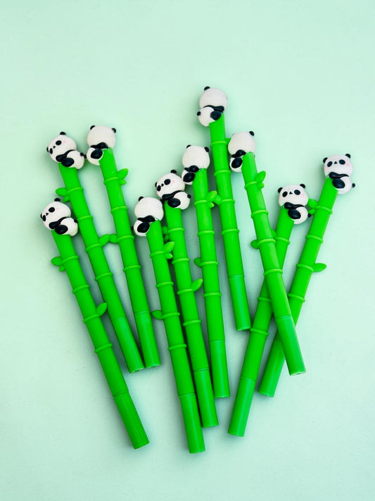 Miso station green bamboo-shaped gel pens with cute panda toppers for a fun and whimsical stationery collection.