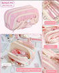 Miso station pastel pink 5-layer pencil case with net storage pockets, smooth zippers, and spacious open-mouth design.