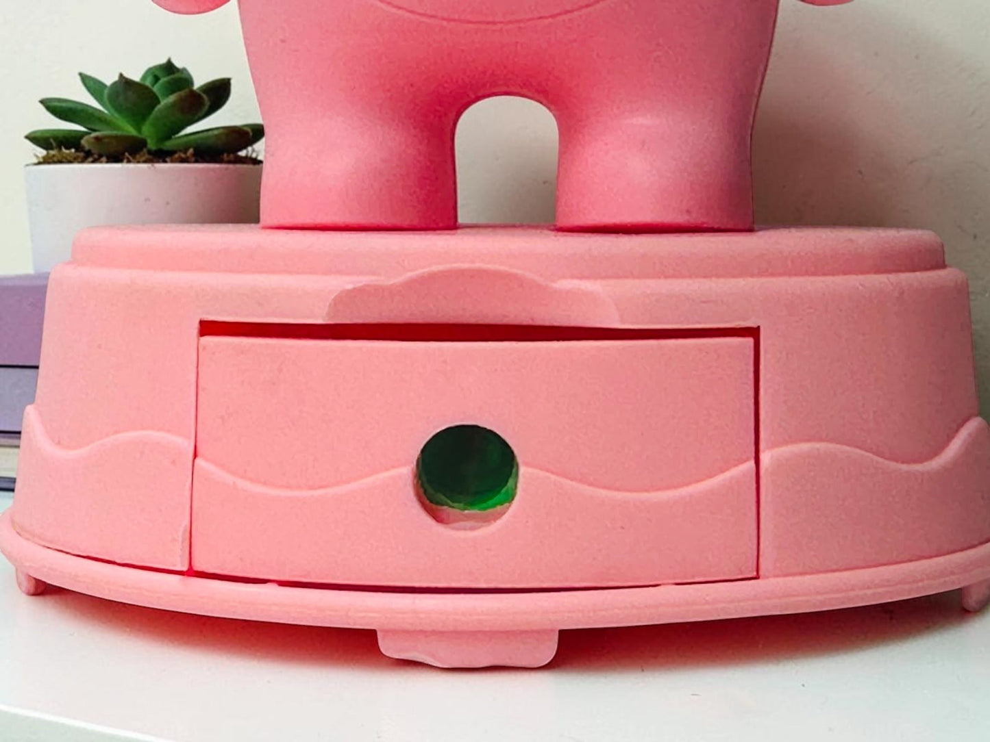 Miso station pink character desk lamp base featuring a built-in storage drawer with a circular handle