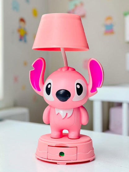 Miso station pink character table lamp with a built-in storage drawer and soft glow lampshade for bedroom decor.