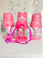 Miso station pink character water bottle with 3D animal accent, straw lid, and adjustable carrying strap