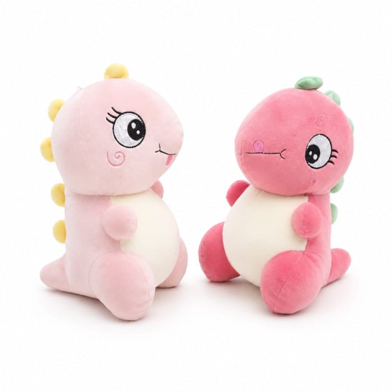 Miso station dinosaur plush toy set in vibrant pink with soft cream bellies and playful spikes for children