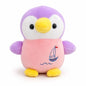 Miso station plush penguin toy in pastel purple, pink, and yellow with a sailboat embroidery on its belly.