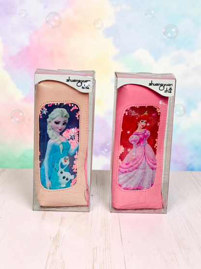 Miso station zhuangyuan sha princess pencil cases with shaker windows filled with sparkling sequins in pink and peach