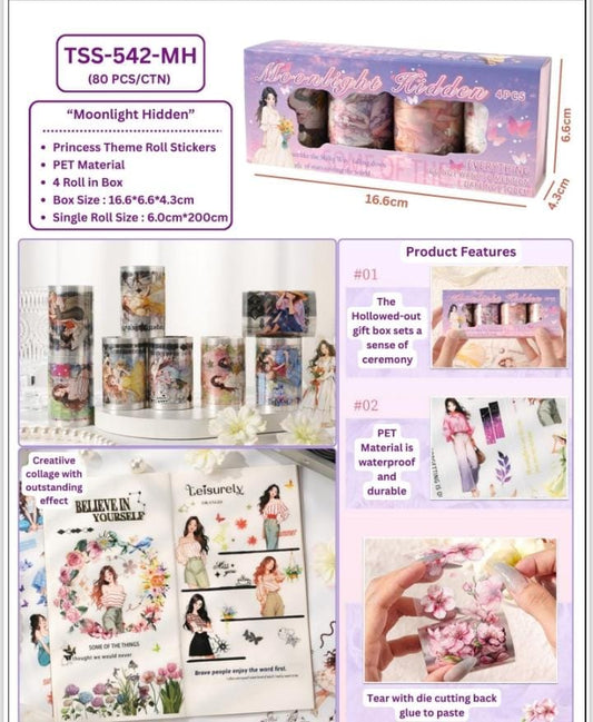 Miso station Moonlight Hidden princess theme PET decorative roll stickers in a gift box for journaling and scrapbooking.