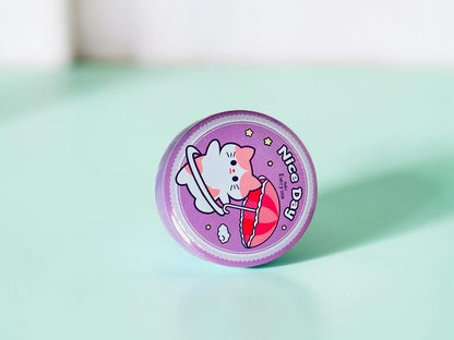 Miso station purple double hole pencil sharpener featuring a cute kitten illustration with an umbrella