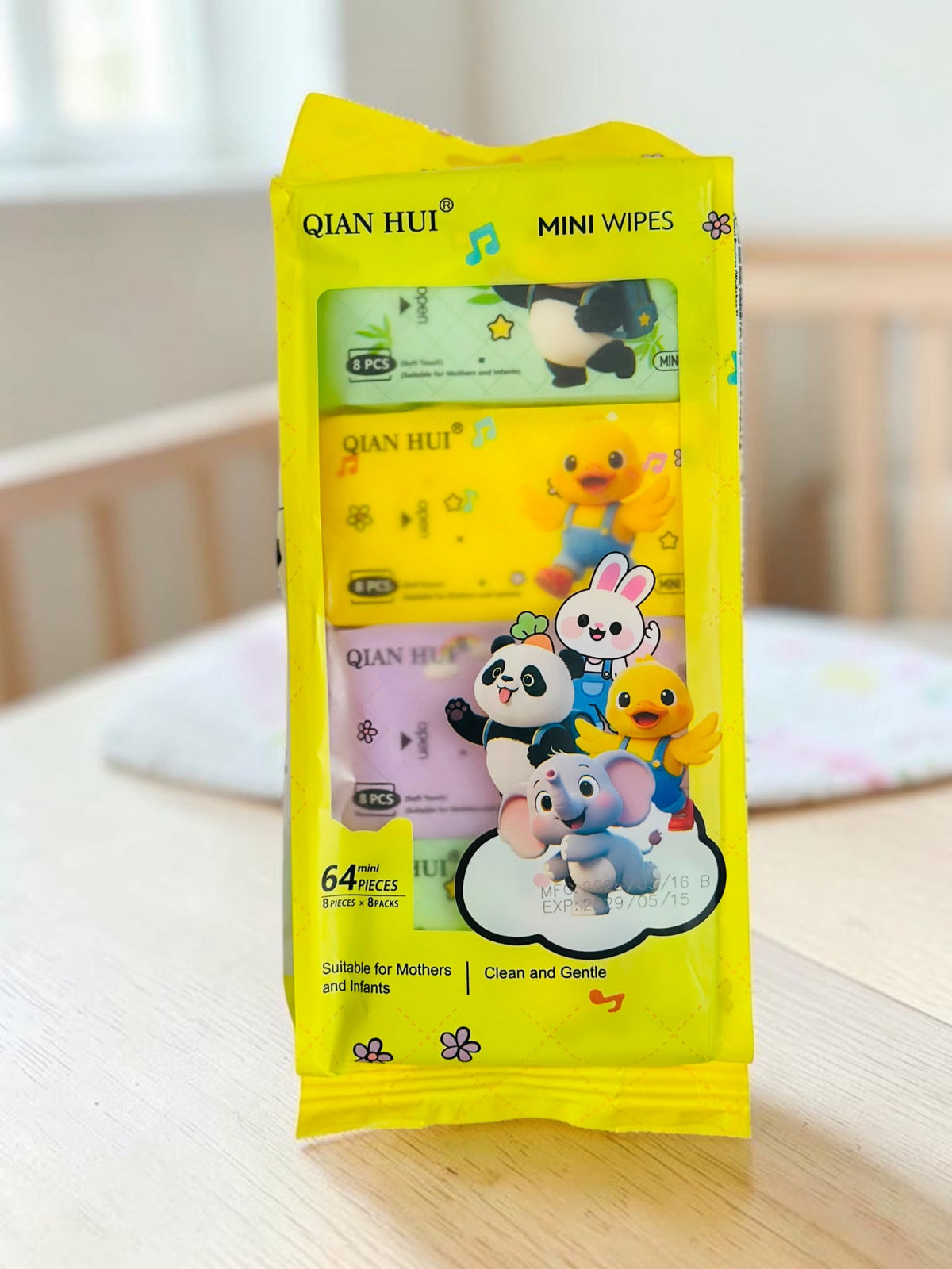 Miso station QIAN HUI travel-sized baby wipes multi-pack with colorful animal character packaging