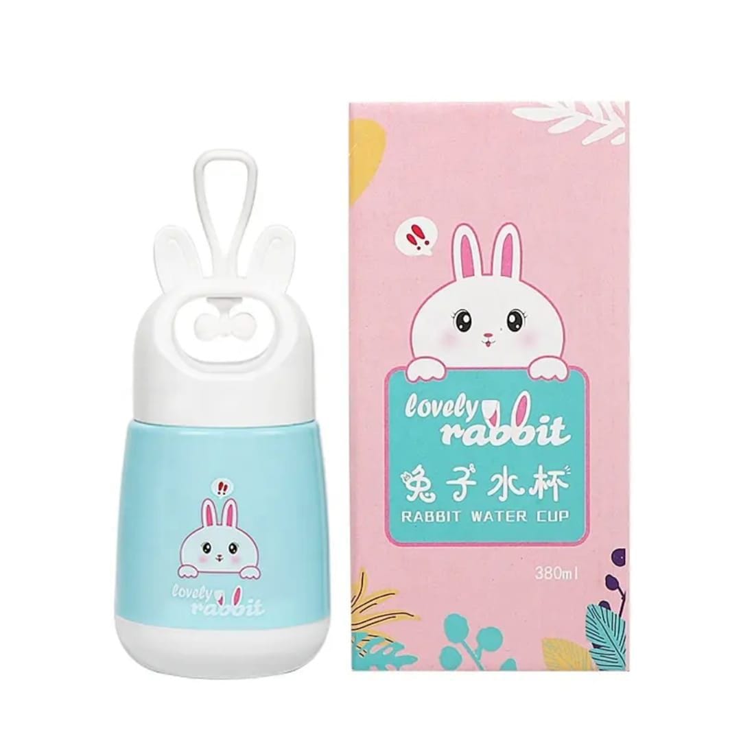 Miso station 380ml light blue portable rabbit water cup with cute ear handle and matching gift box for children