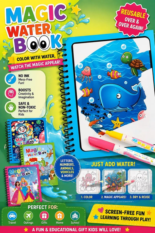 Miso station reusable magic water coloring book set with water-filled pens for mess-free kids drawing and learning