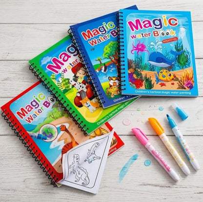 Miso station reusable magic water coloring book set with colorful spiral-bound books and refillable water pens.