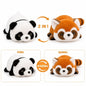 Miso station reversible plush toy showing a black and white panda transforming into a soft brown red squirrel