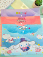 Miso station Sanrio character plastic document folders in blue, pink, and purple with snap-button closures.