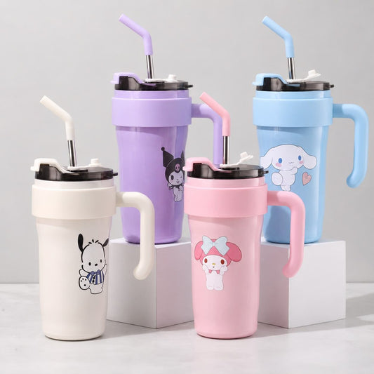 Miso station insulated stainless steel tumblers in pastel colors with Sanrio character prints and reusable straws.