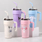 Miso station insulated stainless steel tumblers in pastel colors with Sanrio character prints and reusable straws.