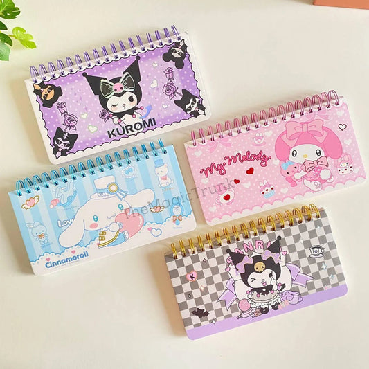 Miso station Sanrio spiral notebooks featuring Kuromi, My Melody, and Cinnamoroll characters on colorful covers.