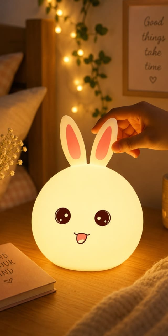 Miso station soft silicone rabbit night light with warm LED glow and touch-sensitive color changing features