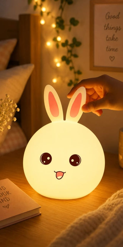 Miso station soft silicone rabbit night light with warm LED glow and touch-sensitive color changing features