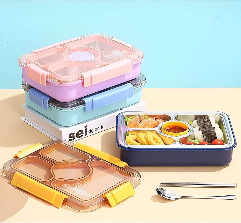 Miso station stainless steel bento lunch boxes in pastel colors with leak-resistant transparent locking lids