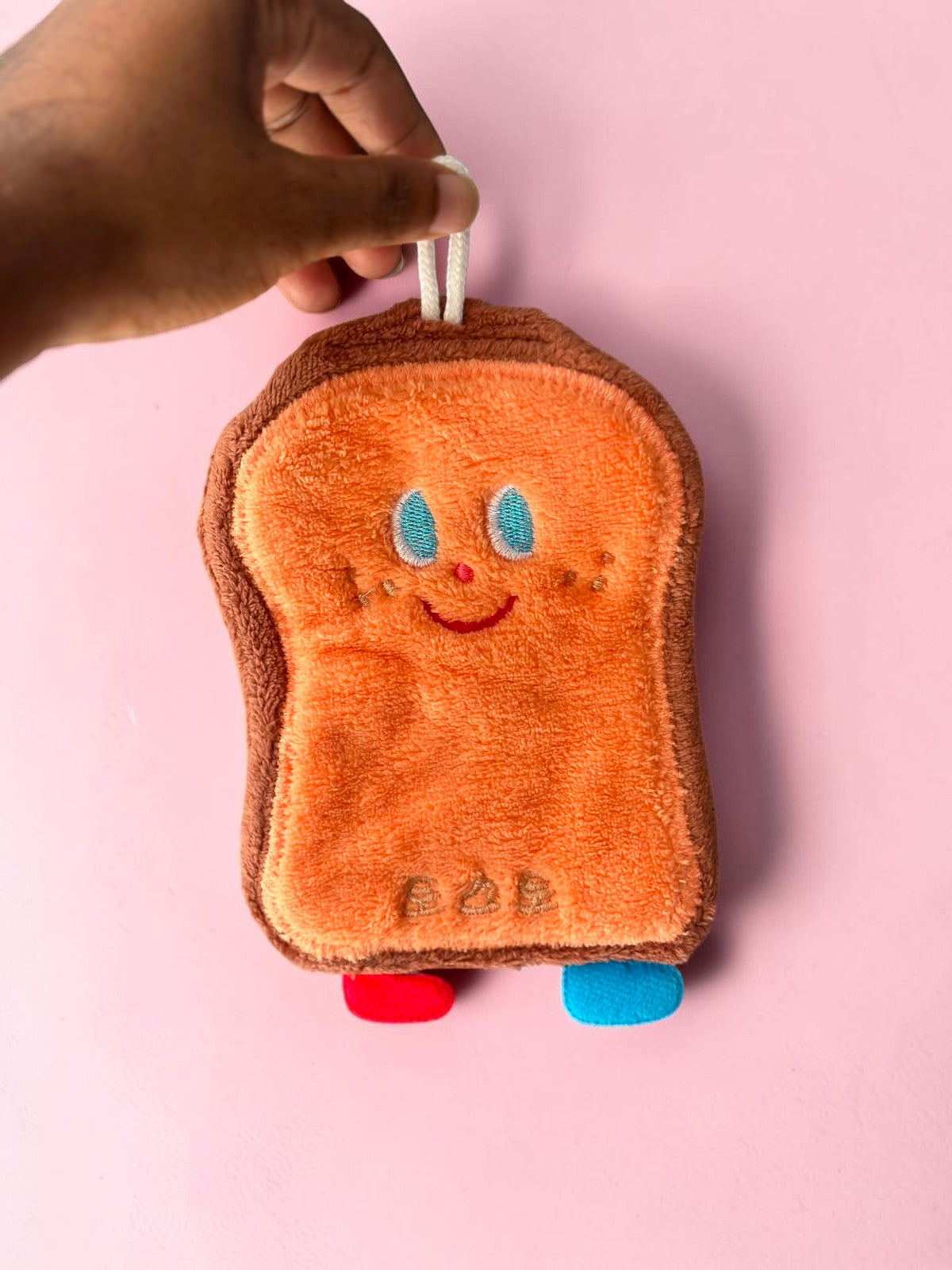 Miso station toast-shaped kitchen cleaning sponge with a cute embroidered face and hanging loop