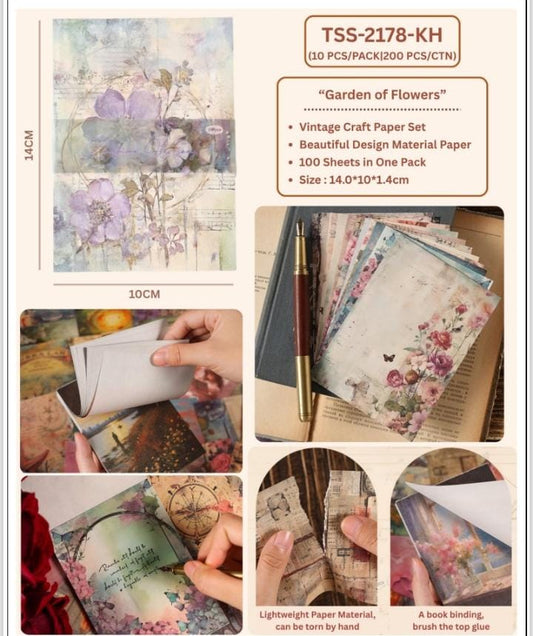 Miso station Garden of Flowers vintage craft paper set featuring floral motifs and ephemera for scrapbooking
