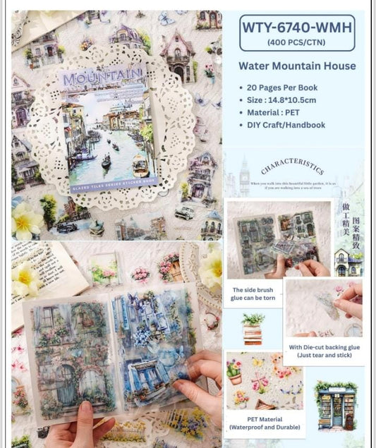 Miso station Water Mountain House PET sticker book featuring artistic landscape and architectural illustrations