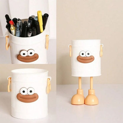 Miso station white character pen holder with expressive face and playful legs on a desk
