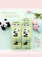 Miso station Panda erasable gel pen 12-pack with cute panda illustrations on green boxes, styled with macaron decor.